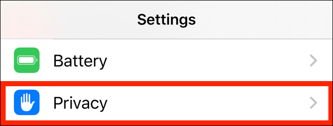 Toque em Privacidade no aplicativo Configurações