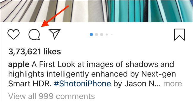 Toque no ícone Comentários (ícone de balão de fala) para ver todos os comentários associados à postagem.