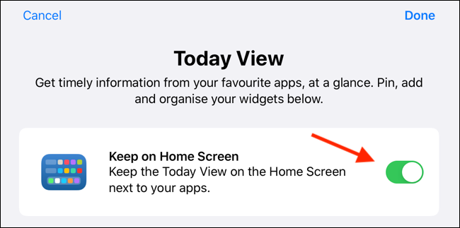 Toque no botão para ativar os widgets na tela inicial