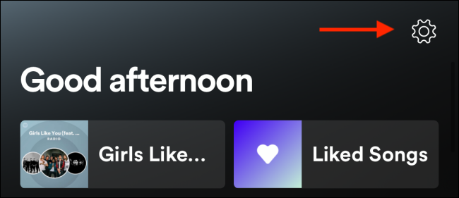 Toque no ícone Configurações em casa no Spotify