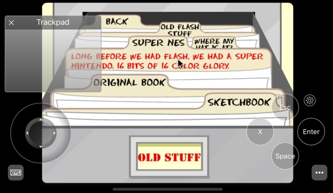 Trackpad e Gamepad mostrados sobrepostos no Flash Player
