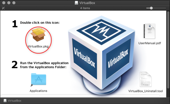 O menu do instalador do VirtualBox.