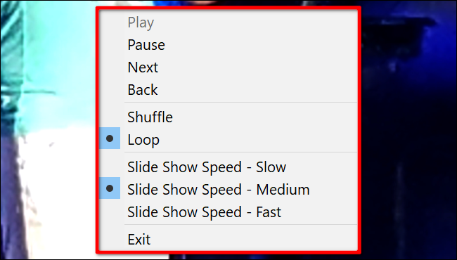 Controles de apresentação de slides do Windows 10
