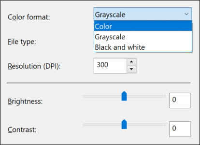 Formato de cores para fax e digitalização do Windows