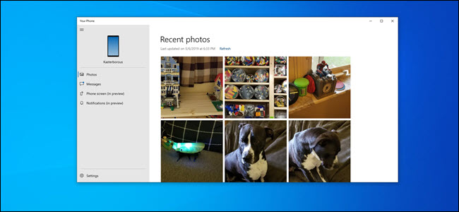Seu aplicativo Phone PC mostrando uma variedade de fotos.