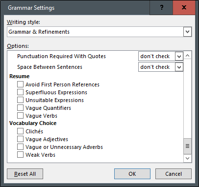 configurações gramaticais avançadas