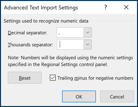 Especificando o separador decimal e milhar