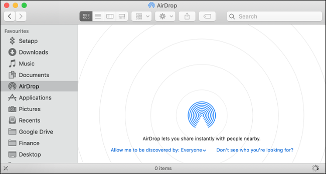 O painel "AirDrop" no Finder.