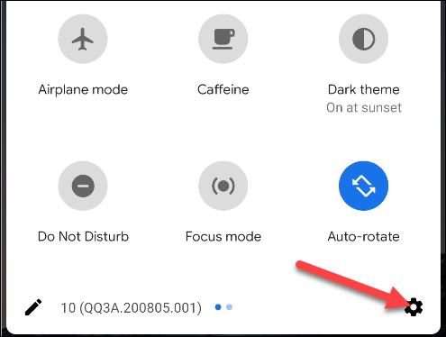 deslize para baixo para acessar o atalho de configurações do Android