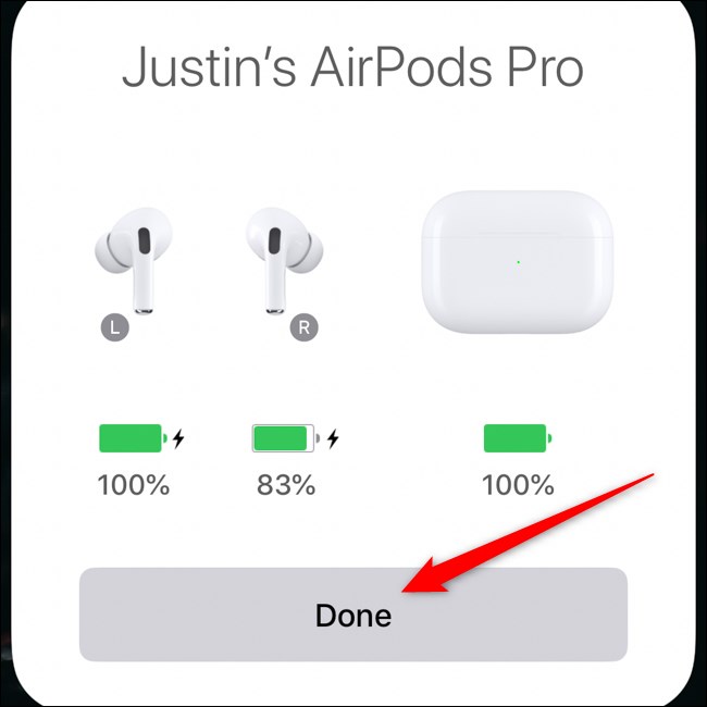 Par do Apple AirPods Pro com iPhone Tap Concluído
