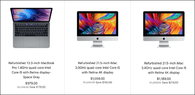 Três Macs recondicionados à venda no site da Apple.