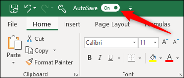 O recurso AutoSalvar na posição "Ligado" no Excel.