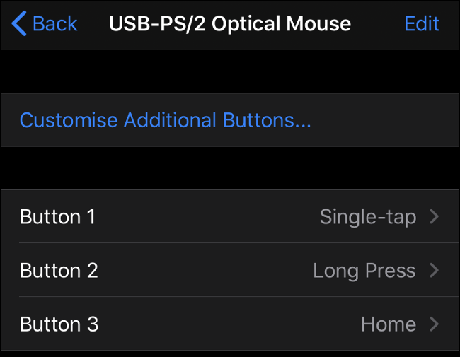 Configuração do botão do mouse no iOS 13 (iPadOS 13)