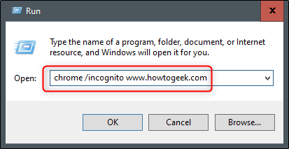 Chrome Incognito website from run