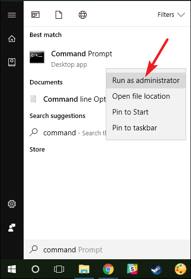 Clique em Iniciar, digite Comando na barra de pesquisa, clique com o botão direito do mouse em Prompt de Comando e selecione Executar como Administrador