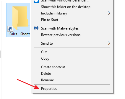 escolha o comando de propriedades no menu de contexto do atalho