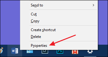 escolha o comando de propriedades no menu de contexto de atalho da barra de tarefas