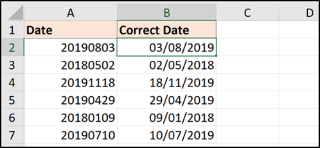 Usando a fórmula DATE com números de 8 dígitos