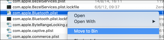 Clique em "Mover para a lixeira" para excluir o arquivo "com.apple.Bluetooth.plist".