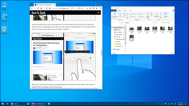 Área de trabalho do Windows 10 com Windows de aplicativo