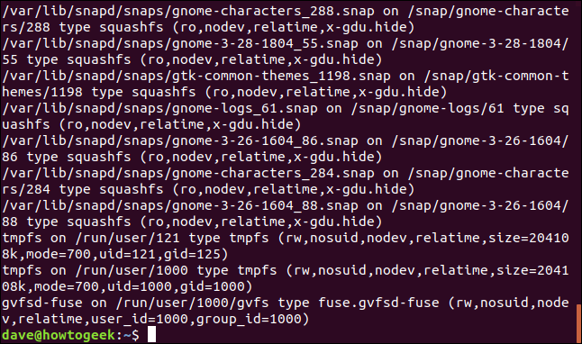 saída da montagem em uma janela de terminal