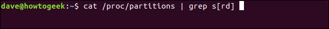 cat / proc / partições |  grep s [rd] em uma janela de terminal