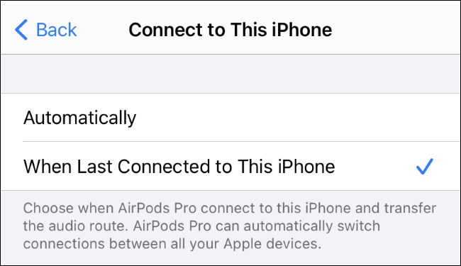 Selecionando "Quando foi conectado pela última vez a este iPhone" para AirPods.