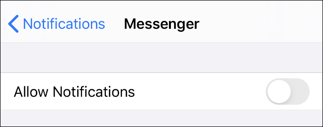 A opção "Notificações" do Messenger no iOS.