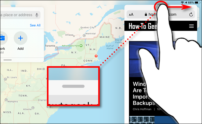 Deslize a janela de visualização lateral para diminuir no iPad