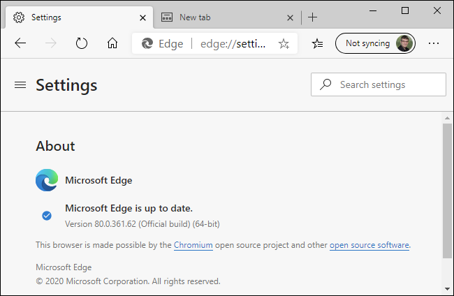 Página sobre do Chromium Edge.