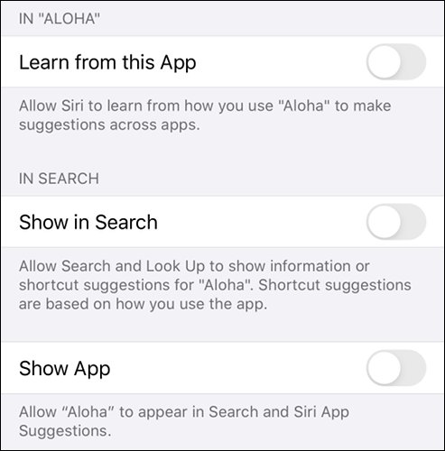 Excluir um aplicativo das sugestões e resultados de pesquisa da Siri