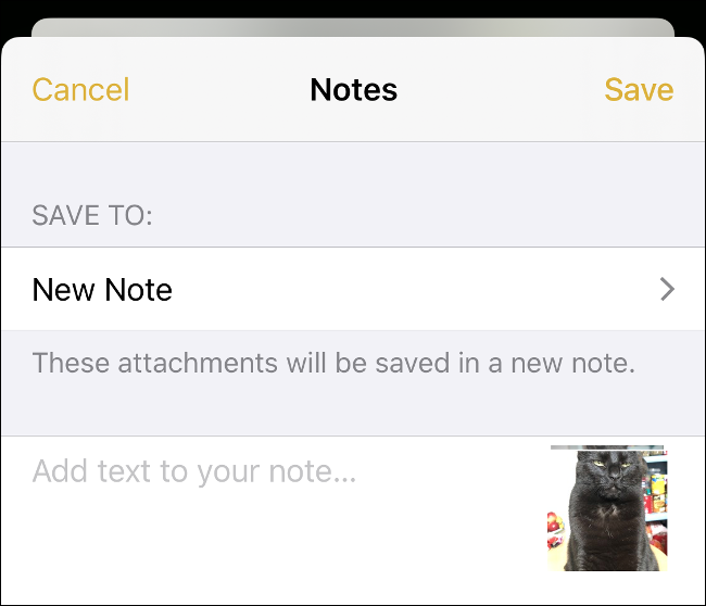 A opção "Salvar em:" no aplicativo Notas. 