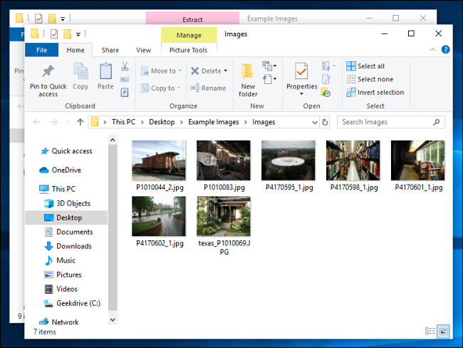 Arquivos extraídos de um arquivo Zip no Windows 10.