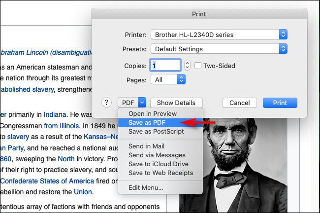 Selecione Salvar como PDF no Firefox no Mac
