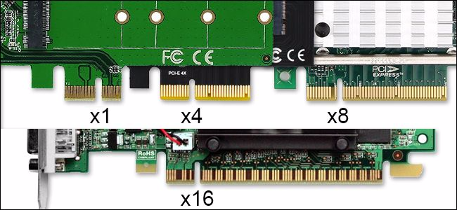 Placas de tamanhos diferentes com pistas PCIe máximas diferentes