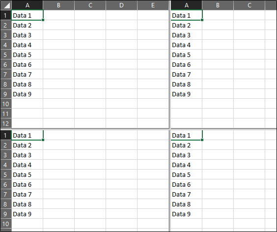 quatro telas iguais Excel