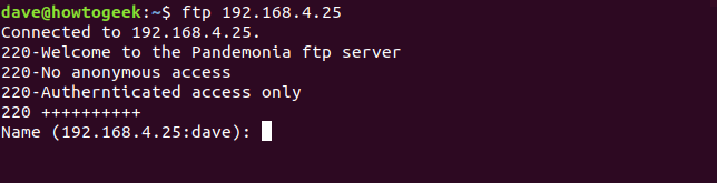 Comando de conexão ftp em uma janela de terminal