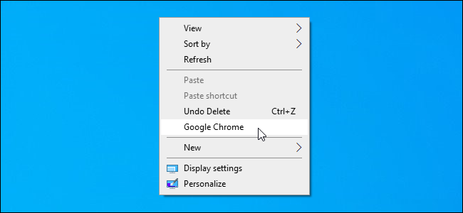 Um atalho personalizado adicionado ao menu de contexto da área de trabalho do Windows 10.