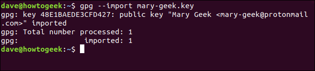 chave importada com sucesso em uma janela de terminal