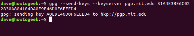 a chave de confirmação foi enviada para o servidor de chaves em uma janela de terminal