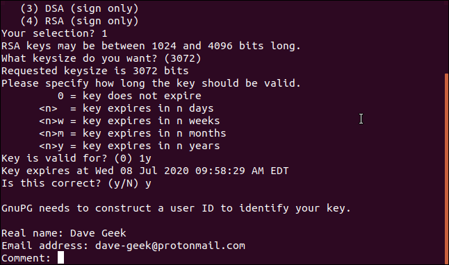 questões-chave de geração em uma janela de terminal