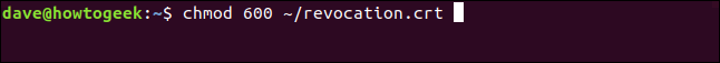chmod 600 ~ / revocation.crt em uma janela de terminal