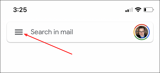 Toque no botão de menu no Gmail