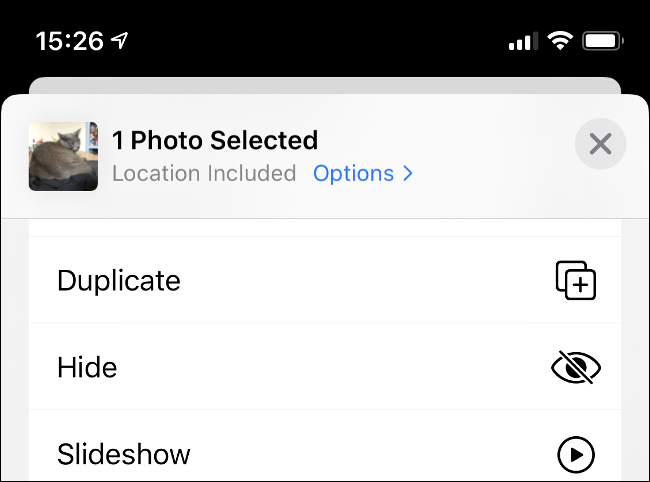 Opções para ocultar imagens e vídeos no aplicativo Fotos.