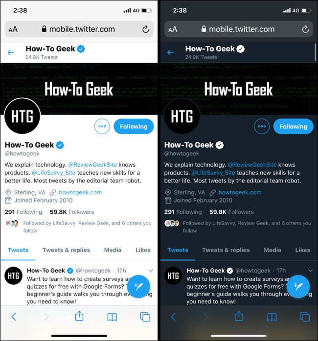 Twitter no modo Light e no modo Dark com base na troca automática no iOS 13