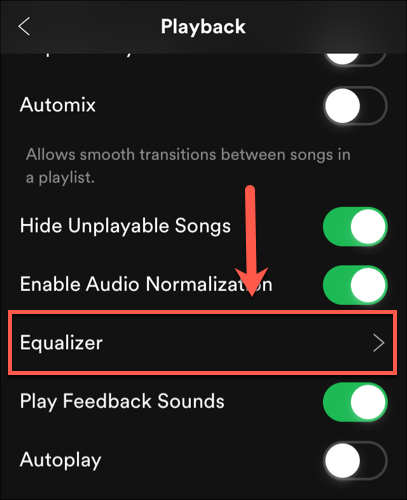 Toque em Reprodução> Equalizador no iOS