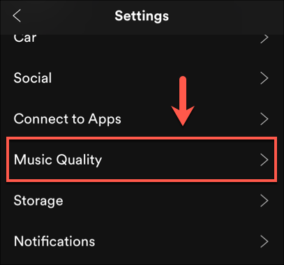 Toque em "Qualidade da música" no iOS