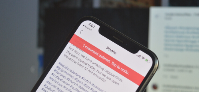 iPhone mostrando banner de comentário excluído no aplicativo Instagram