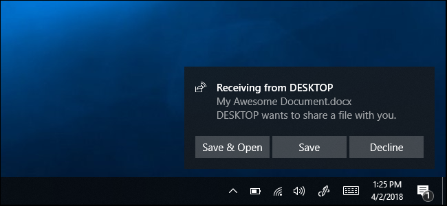 Recebendo um arquivo enviado com o Compartilhamento Próximo no Windows 10