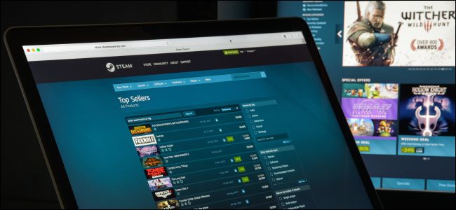 Steam Store em um laptop e desktop.